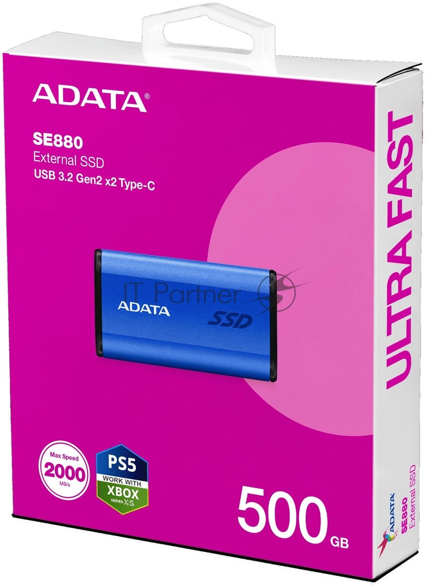 Внешний SSD ADATA External SE880, 500Gb, USB 3.2 Gen2 Type-C, R/W 2000/2000 MB/s, синий