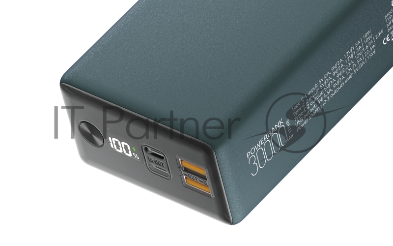 Портативный аккумулятор OLMIO QX-30, 30000mAh, 22.5W, QuickCharge3.0/PowerDelivery, LCD, темно-зеленый