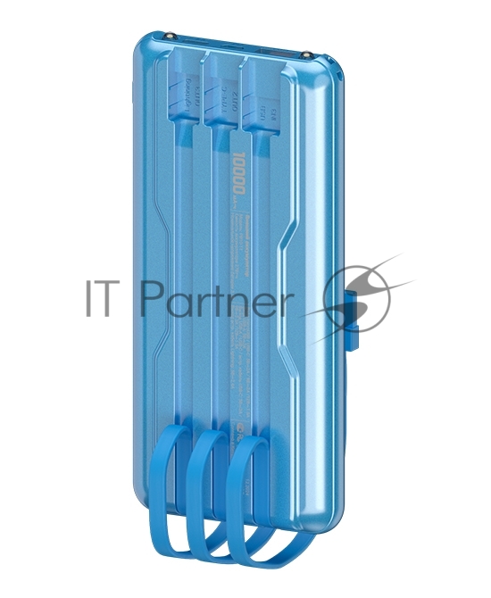Портативный аккумулятор Maxvi PB10-11 10000 мАч blue 3A, встроенные кабели USB A/Type-C/Lightning