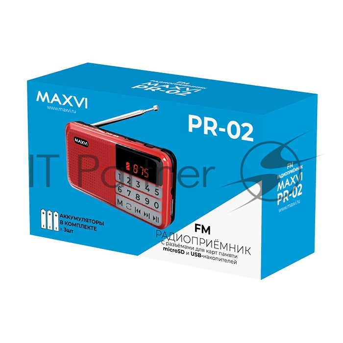 Радио FM-приемник Maxvi PR-02 red. Цифровой приемник Maxvi PR-02 предназначен для прослушивания радио и музыки. Миниатюрный Maxvi PR-02 - удобный в переноске и помещается в карман. Можно использовать карты памяти microSD и внешний USB-накопитель для воспроизведения музыки, а также аудиокниг. Благодаря функции автоматического поиска гаджет может самостоятельно находить доступные радиостанции и сохранять их в памяти