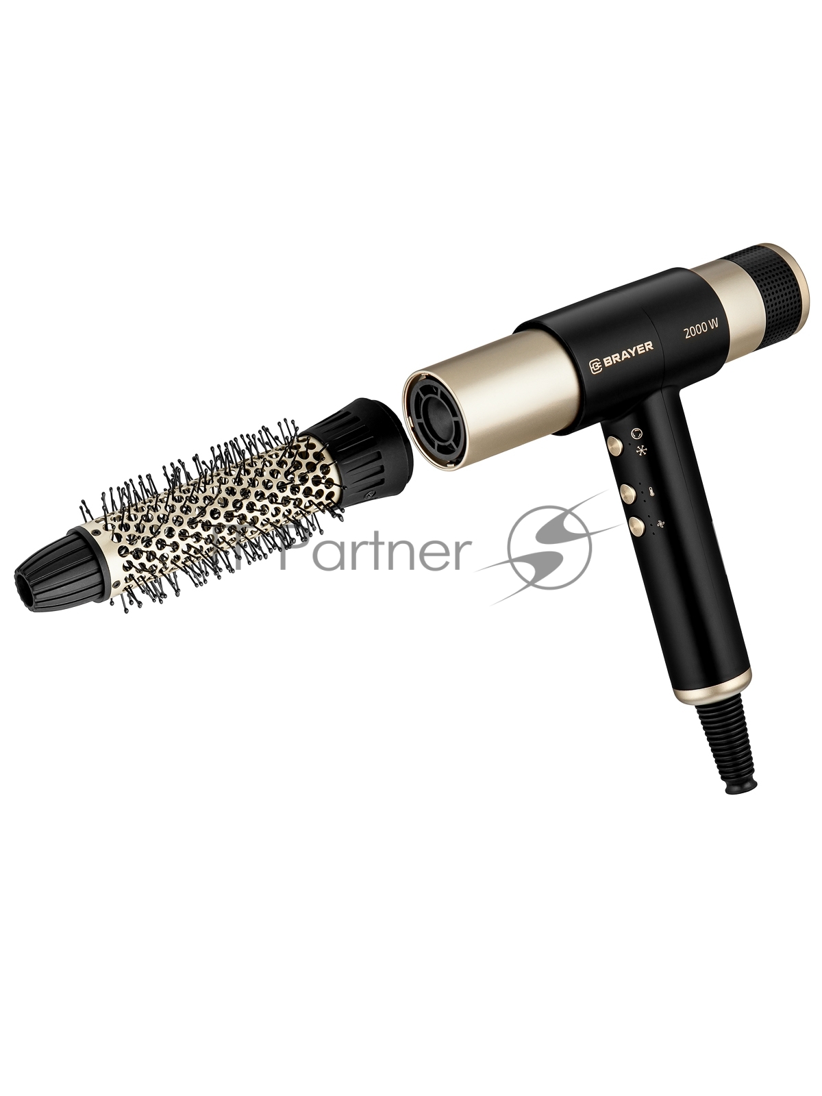 Фен-мультистайлер BRAYER BR3308 черный/золотистый, 2000 Вт, 25/32 мм