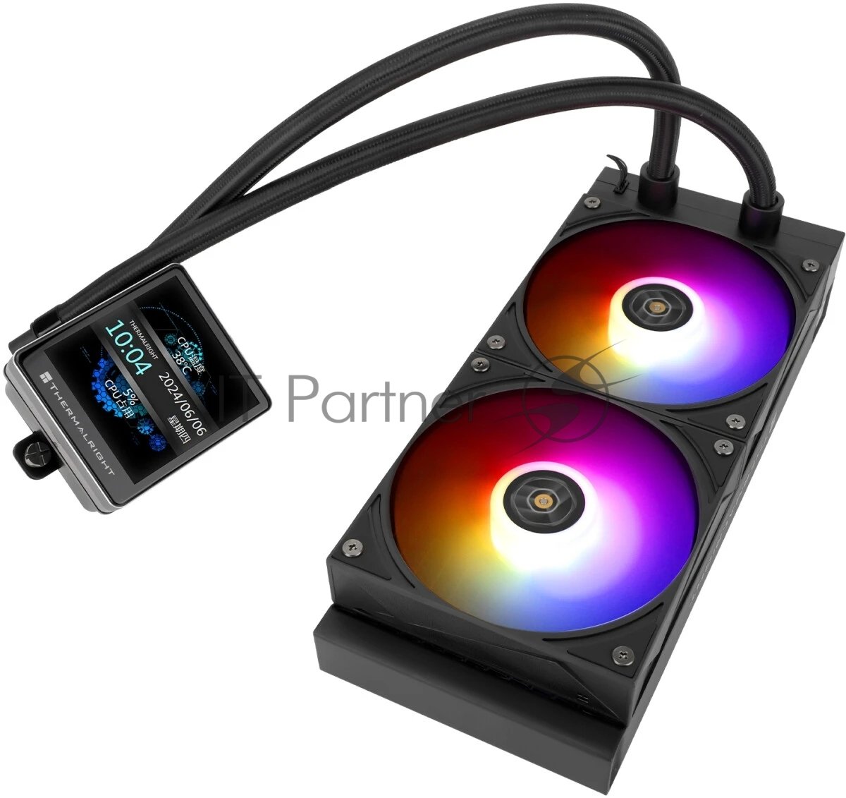 Водяное охлаждение для процессора Thermalright Grand Vision 240 (240mm, LED, Black, ARGB/Fans: 2x120mm, 80.45CFM, 29.4dBA, 2150RPM/Pump height 72.5mm, 6400RPM, Rad thickness 27mm/S: 1700, 1200, 1851, 115X, 2011, 2066, AM5, AM4)