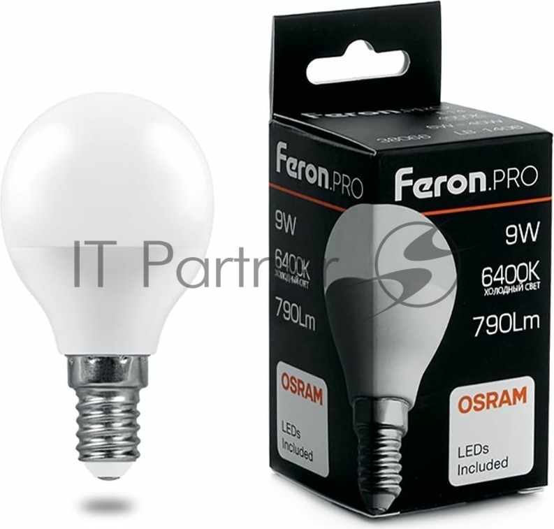 Лампа светодиодная Feron PRO LB-1409 9вт Е14 дневной матовый шар