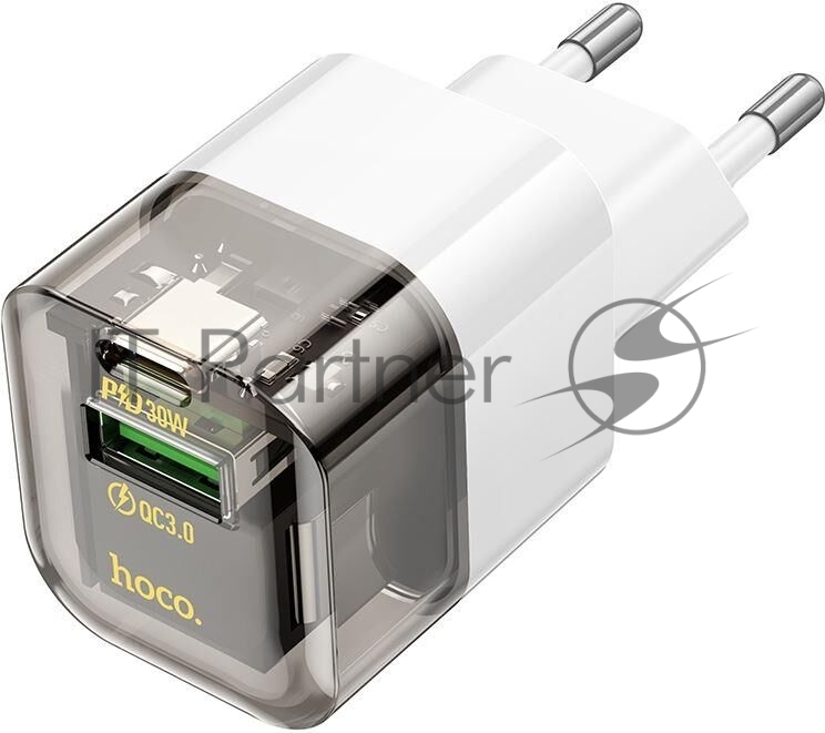 Сетевое зарядное устройство HOCO C131A Platinum 1USB+1Type-C 3.0A QC3.0 PD 30W Transparent черный