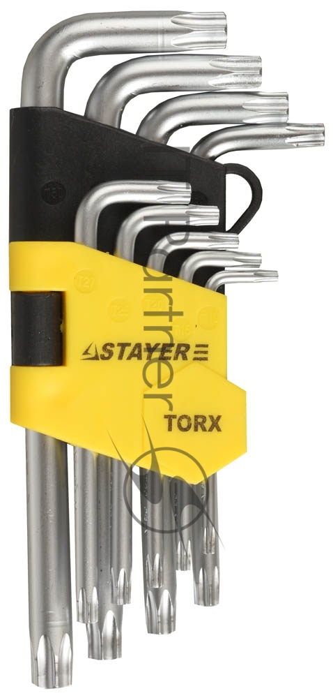 Набор STAYER (2743-H9) Ключи "MASTER" имбусовые короткие, Cr-V, сатинированное покрытие, пластик. держатель, Т2-Т10мм, 9 пред