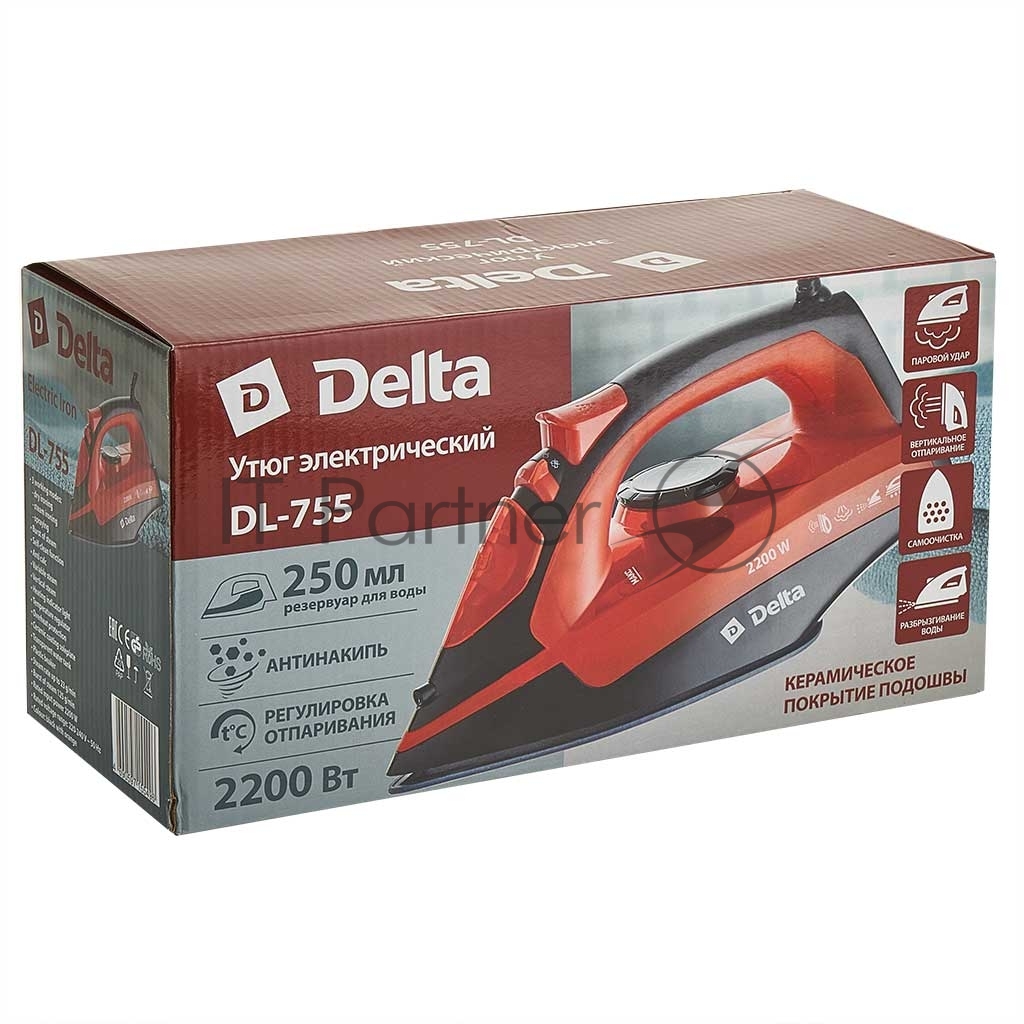 Утюг Delta DL-755 черный/оранжевый, 2200 Вт, 23 г/мин, 125 г/мин, 250 мл
