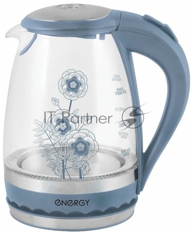Чайник электрический Energy E-279 стеклянный, 1.5л, синий,1850-2200 Вт, (в уп. 6 шт)