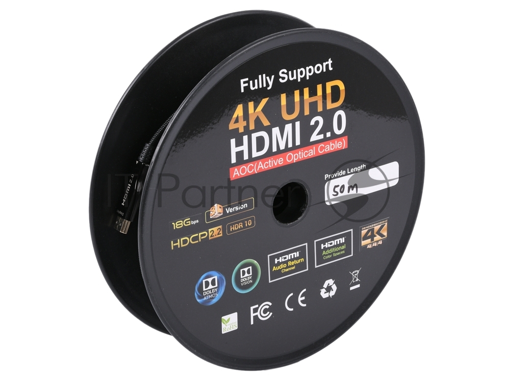 Активный оптический кабель HDMI Cablexpert, 50м, v2.0, 19M/19M, AOC Premium Series, позол.разъемы, экран, коробка (CCBP-HDMI-AOC-50M)