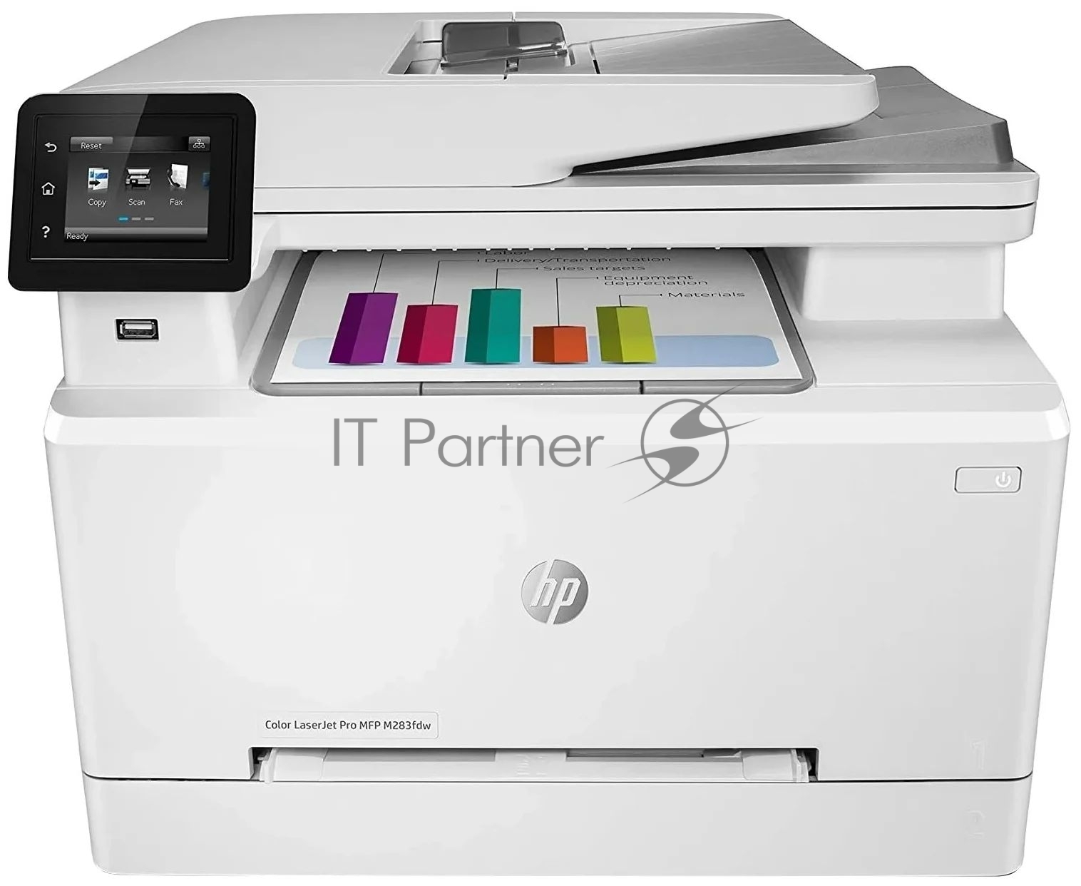 HP Color LaserJet Pro M283fdw(Pr/Scan(1200x1200)/Copier/Fax, A4, 600x600(3600)dpi, 21color/21mono ppm, 2 лотка 250л+1л, АПД 50л(26ppm), Двухстороняя печать, Сенсорный дисплей 6,85 см, печать/сканирование с USB носителей в электронную почту, беспроводная сеть 802.11b/g/n/LAN/USB)(Замена T6B82A) ( 7KW75A )