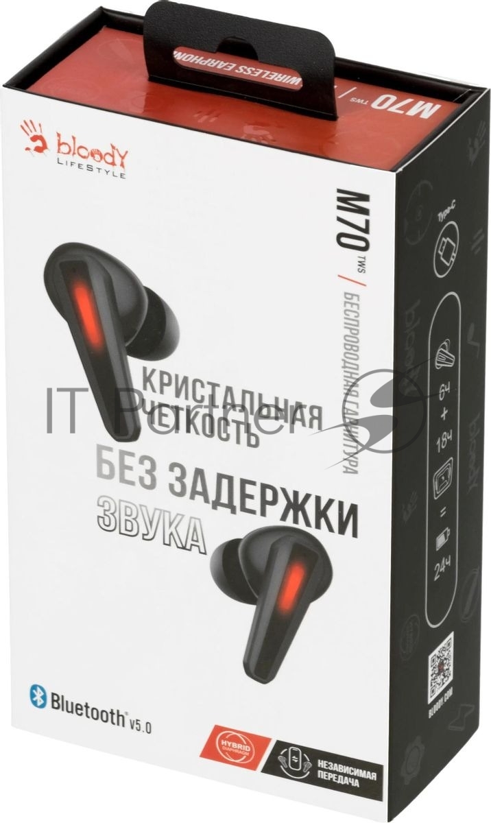 Гарнитура Bloody M70 чёрный-красный, беспроводная, Bluetooth, до 6 ч