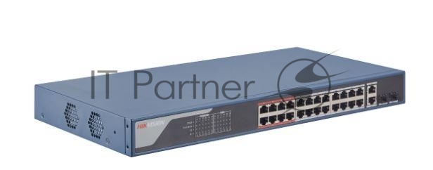 Коммутатор Hikvision L2, смарт-управляемый, 24 10/100M RJ45 PoE-порт,  2 1000M компо-порт, 802.3af/at, бюджет PoE  370Вт, поддержка режима передачи до 300м, визуализированная топология управления, контроль статуса сети, уведомление тревог в реальном времени, контроль и обзор видеонаблюдения.