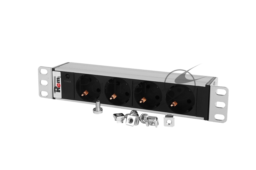 REM Блок розеток Rem-10 без шнура с инд., 4 Schuko, вход IEC 60320 C14, 10A, алюм., 10" (R-10-4S-I-220-Z)