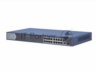 Коммутатор Hikvision неуправляемый, 16 RJ45 1000M PoE,1 Uplink порт 1000М Ethernet;1 1000М SFP uplink порта; 802.3af/at, бюджет PoE230Вт