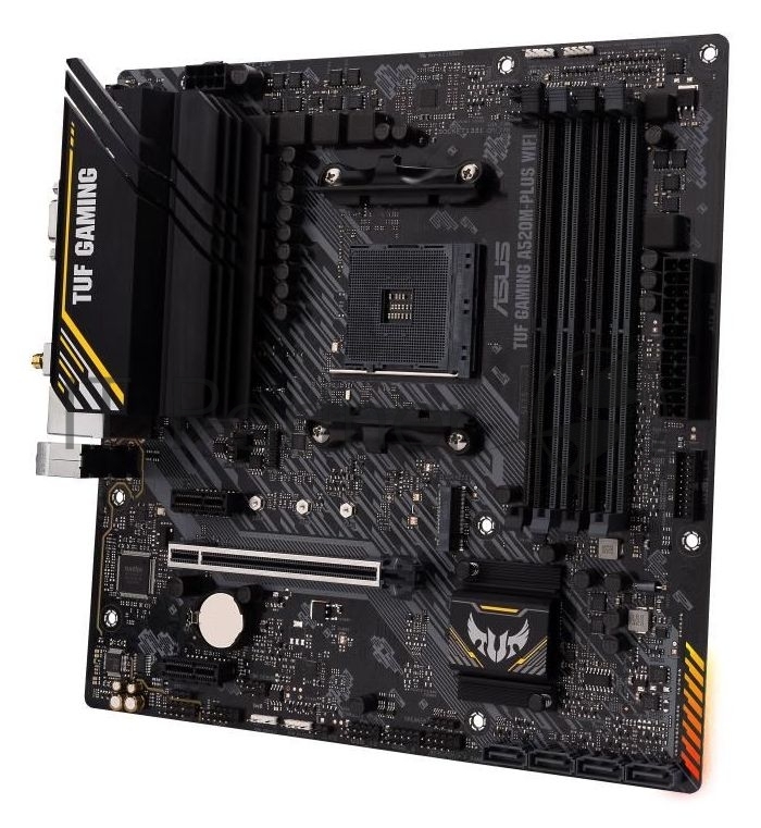 Материнская плата Asus - TUF GAMING A520M-PLUS WIFI, mATX, AMD A520, 1xAM4, 4xDDR4 до 128ГБ, 1x1GbE, audio, M.2, Wi-Fi, Bluetooth, VGA, HDMI, DP, 1xPS/2, 4xSATA, 2xUSB2.0, 4xUSB3.2, TUF GAMING A520M-PLUS WIFI