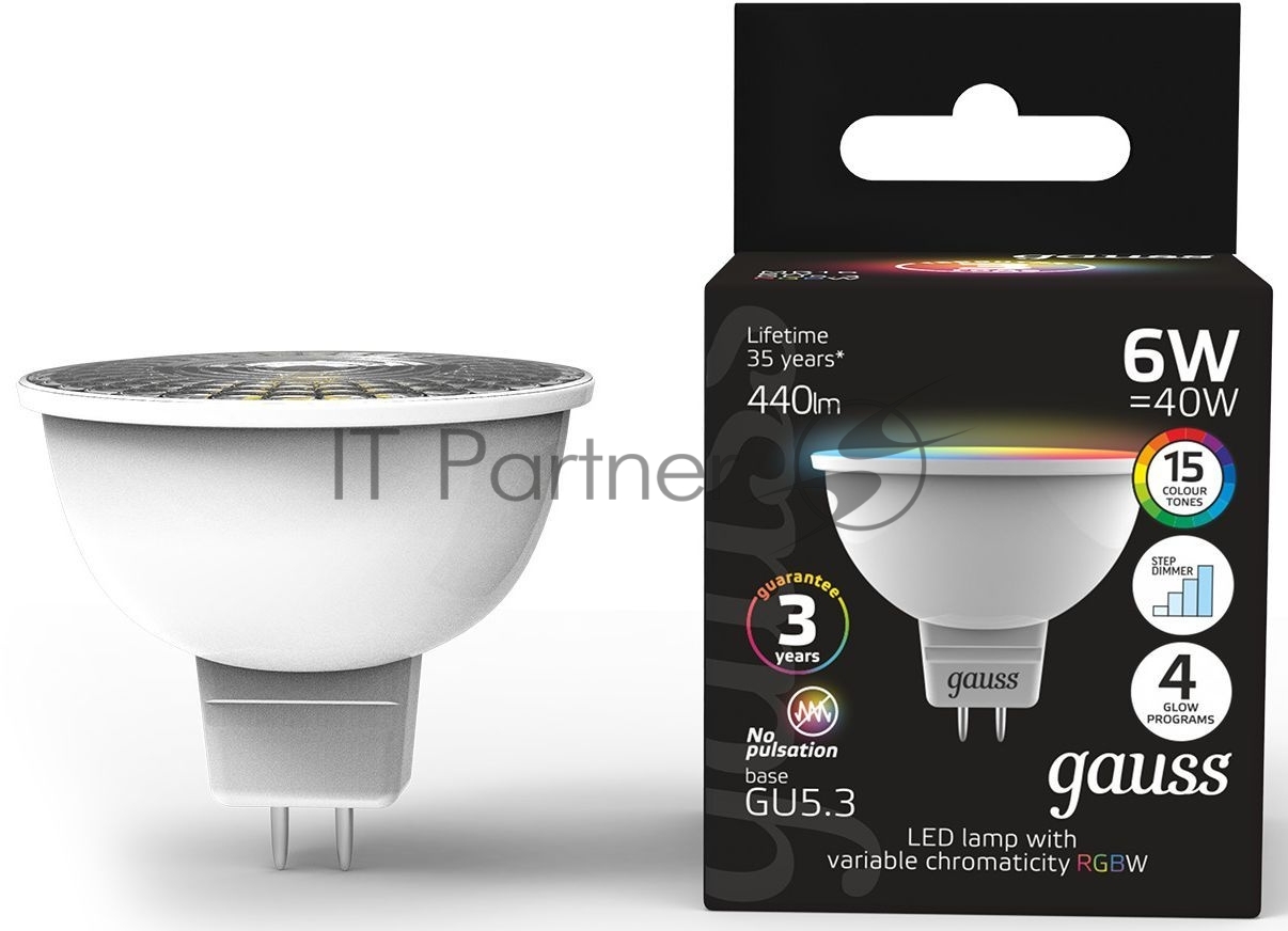 Лампа cветодиодная Gauss Smart MR16 6W GU5.3 RGbW+dim 1/10/100