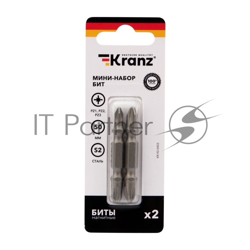 Мини-набор бит Kranz PZ2xPZ2, PZ1xPZ3-50 мм (2 шт./уп.)