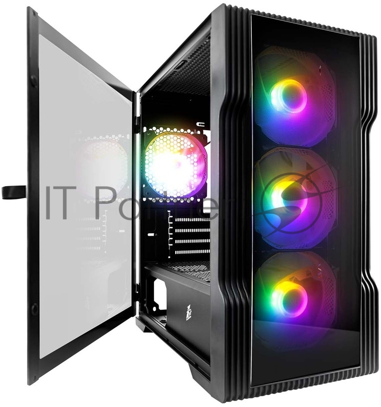 1STPLAYER Корпус TRILOBITE T3-G Black / mATX, TG / 4x 120mm LED fans inc. / T3-G-BK-4F1