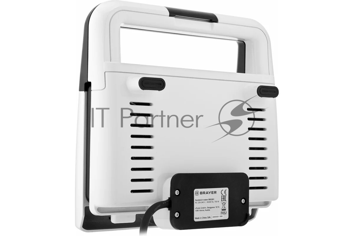 Сэндвичница BRAYER BR2201 750 Вт, пластины с антипр. покрыт 22,4x12,2 см, белый/черный