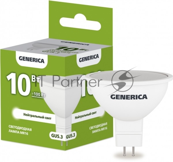 Лампа cветодиодная LED MR16 IEK LL-MR16-10-230-40-GU5-G софит 10Вт 230В 4000К GU5.3 GENERICA