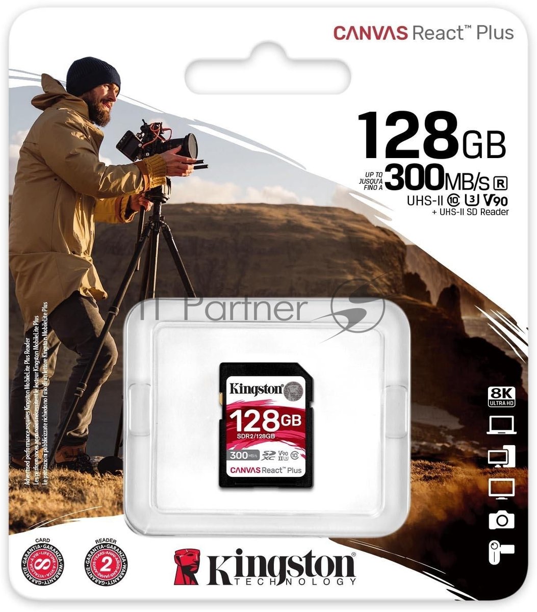 Флеш карта Kingston 128Gb Canvas React Plus SDXC UHS-II 300R/260W U3 V90