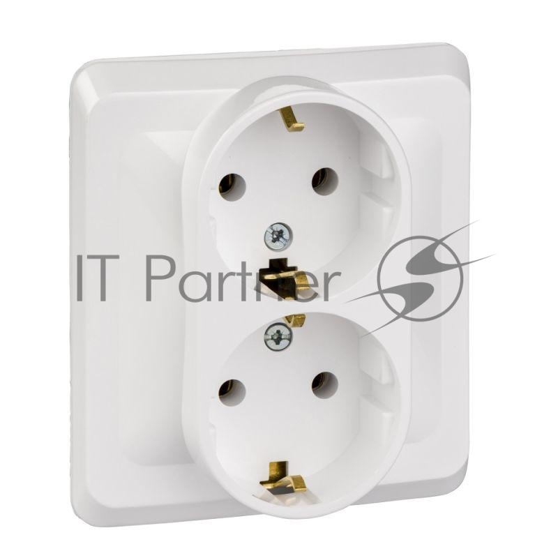 Двойная С/У Розетка Systeme electric PC16-007B ЭТЮД с заземлением без шторок 16А 250B, белый,