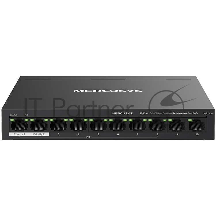 Коммутатор Mercusys MS110P, неуправляемый, 8×PoE+ 10/100M