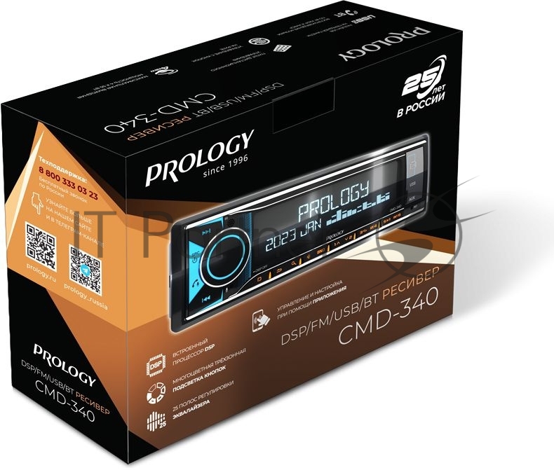 Автомагнитола Prology CMD-340, 1 DIN, Bluetooth, USB Type-A, AUX, пульт ДУ