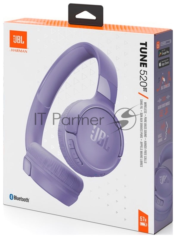 Беспроводные наушники JBL Tune 520BT фиолетовый, накладные, Bluetooth, быстрая зарядка, складная конструкция