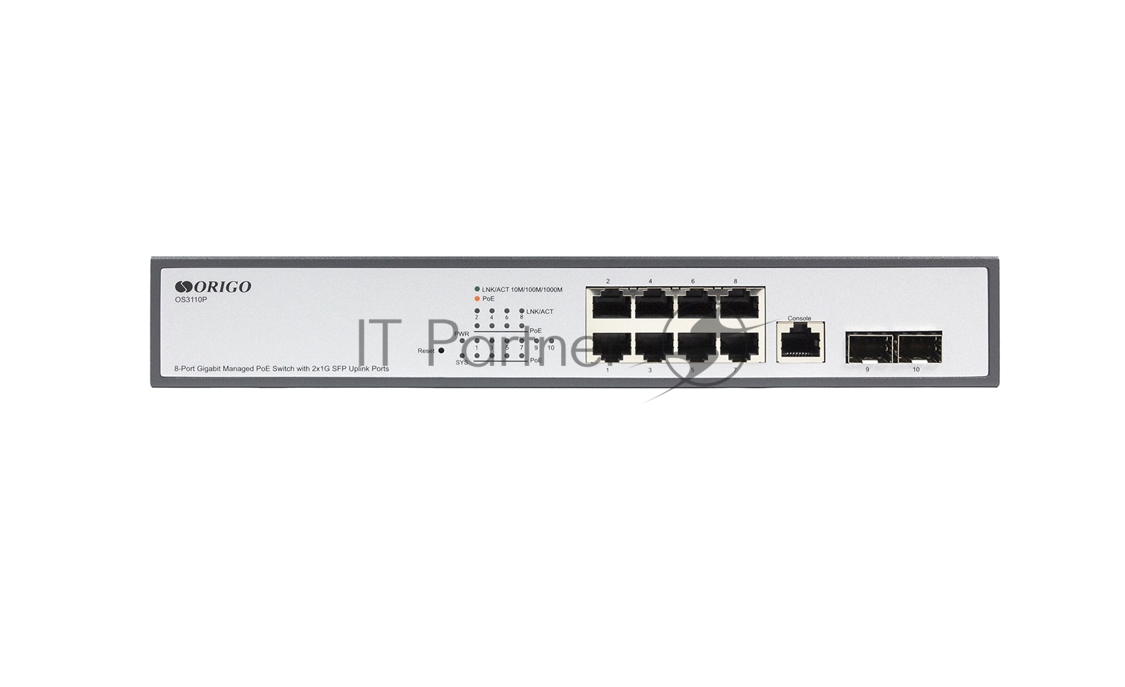 Коммутатор Managed L2 Switch 8x1000Base-T PoE, 2x1000Base-X SFP, PoE Budget 135W, RJ45 Console, 19" w/brackets