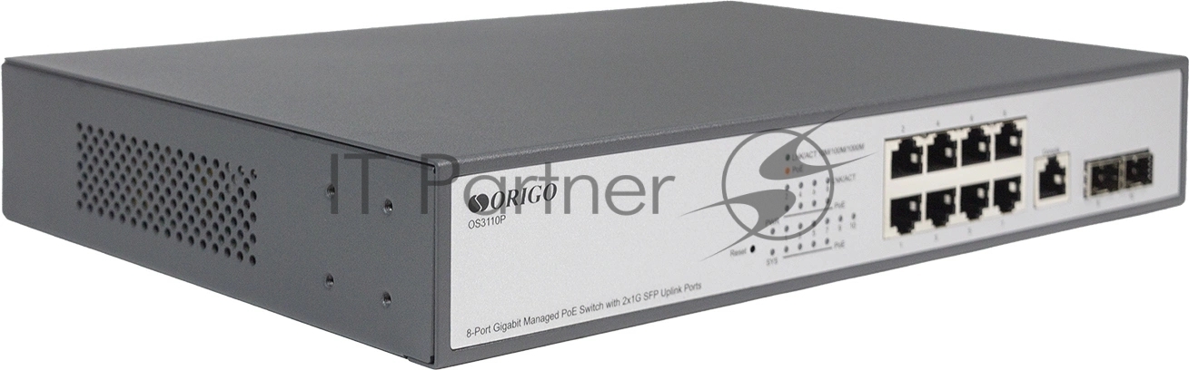 Коммутатор Managed L2 Switch 8x1000Base-T PoE, 2x1000Base-X SFP, PoE Budget 135W, RJ45 Console, 19" w/brackets
