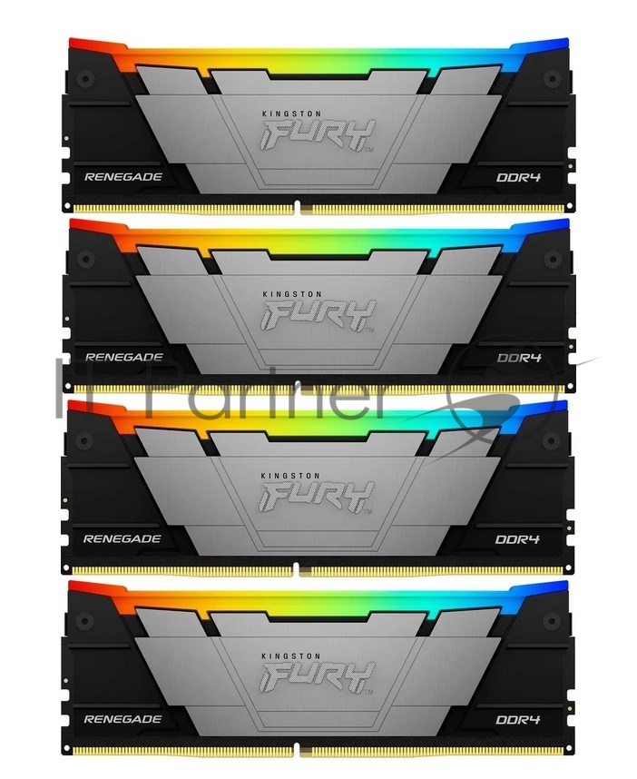Оперативная память Kingston Fury Renegade, DDR4, 128Gb (4x32Gb), 3600MHz, CL18, DIMM, радиатор, RGB, черный/серебристый
