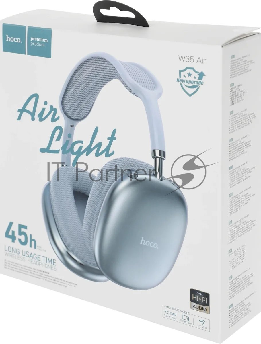 Беспроводные/проводные наушники Hoco W35 Air Triumph голубой, полноразмерные, Bluetooth + проводной, до 45 ч