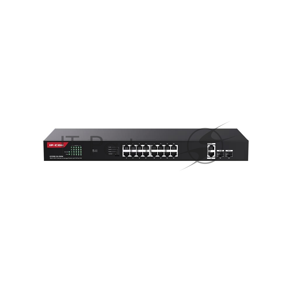 Коммутатор неуправляемый IP-COM G1120P-16-250W PoE, 20 портов, 18x1 Гбит/с, SFP 2x1 Гбит/с, PoE 16х30 Вт (до 230 Вт)