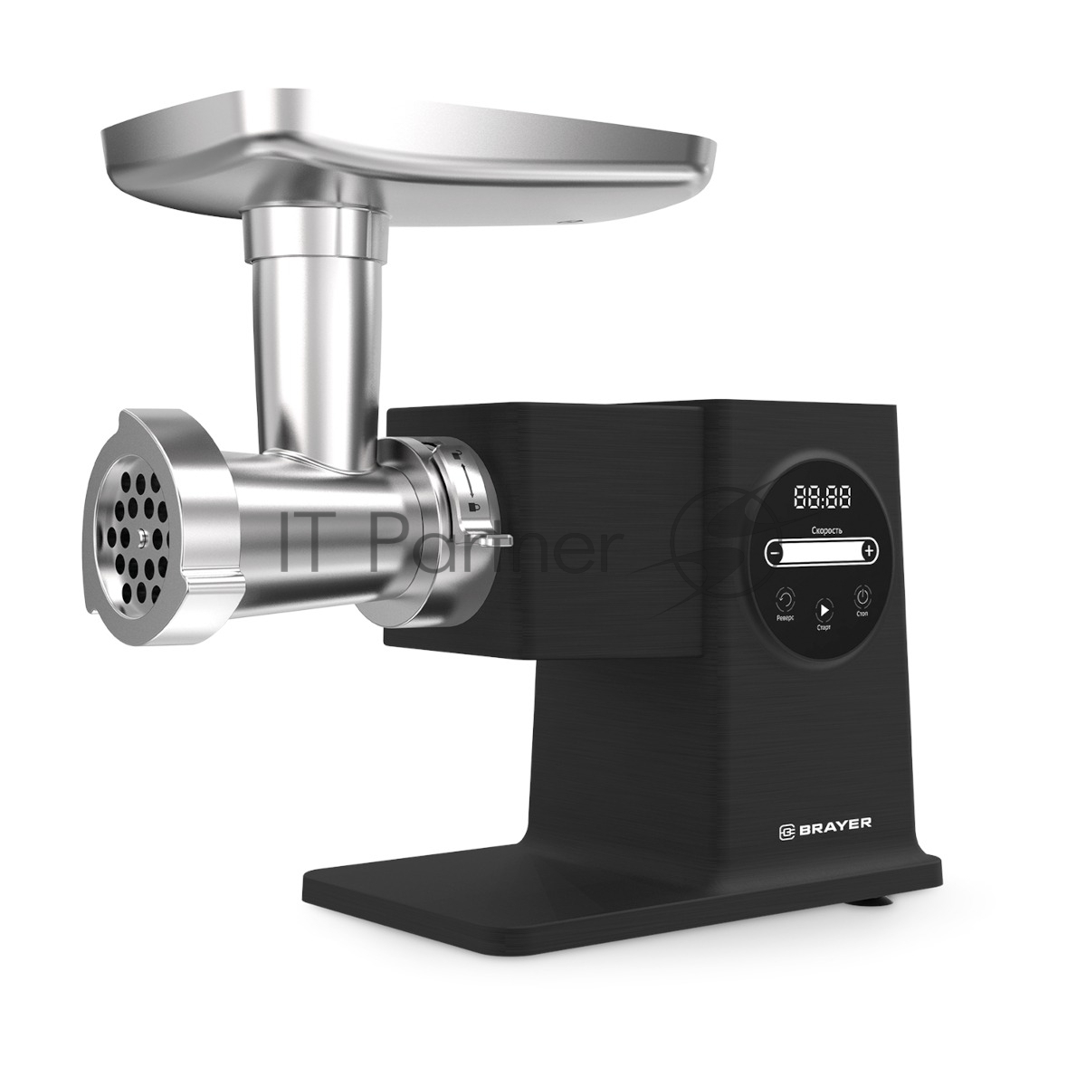 Мясорубка электрическая BRAYER BR1611 черный, 2500 Вт, 2.5 кг/мин, реверс, защита от перегрузки, металлический лоток, насадки - 7