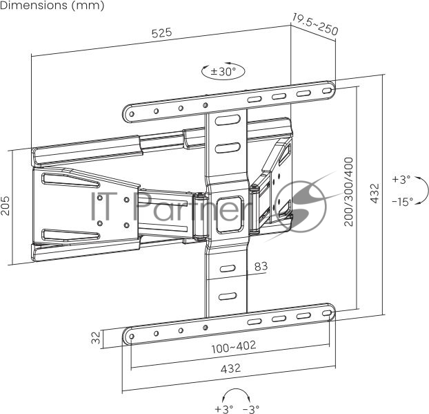 Кронштейн для телевизора Ultramounts UM955 черный 37"-75" макс.50кг настенный поворот и наклон
