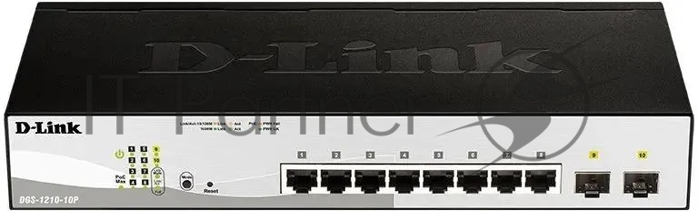 Коммутатор D-Link DGS-1210-10P/FL2A, 8×1 Гбит/с + 2×1 Гбит/с SFP, настраиваемый