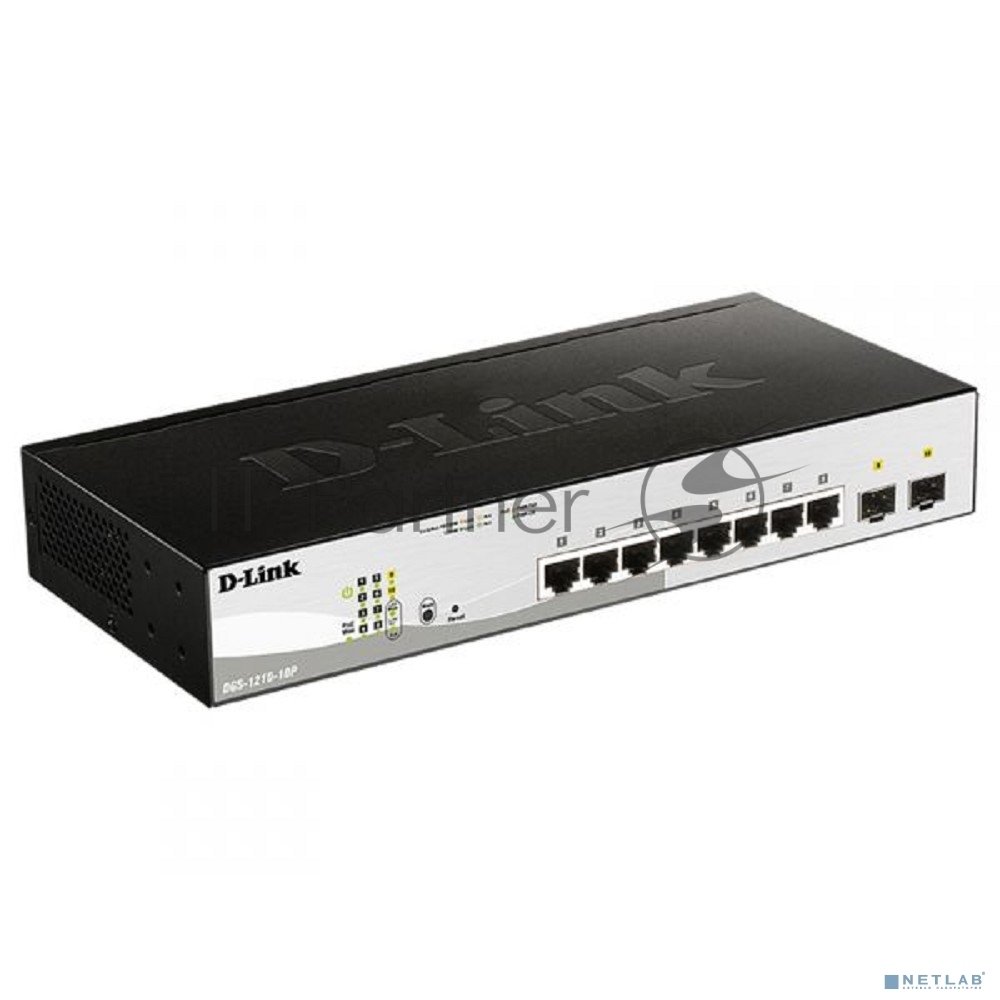 Коммутатор D-Link DGS-1210-10P/FL2A, 8×1 Гбит/с + 2×1 Гбит/с SFP, настраиваемый