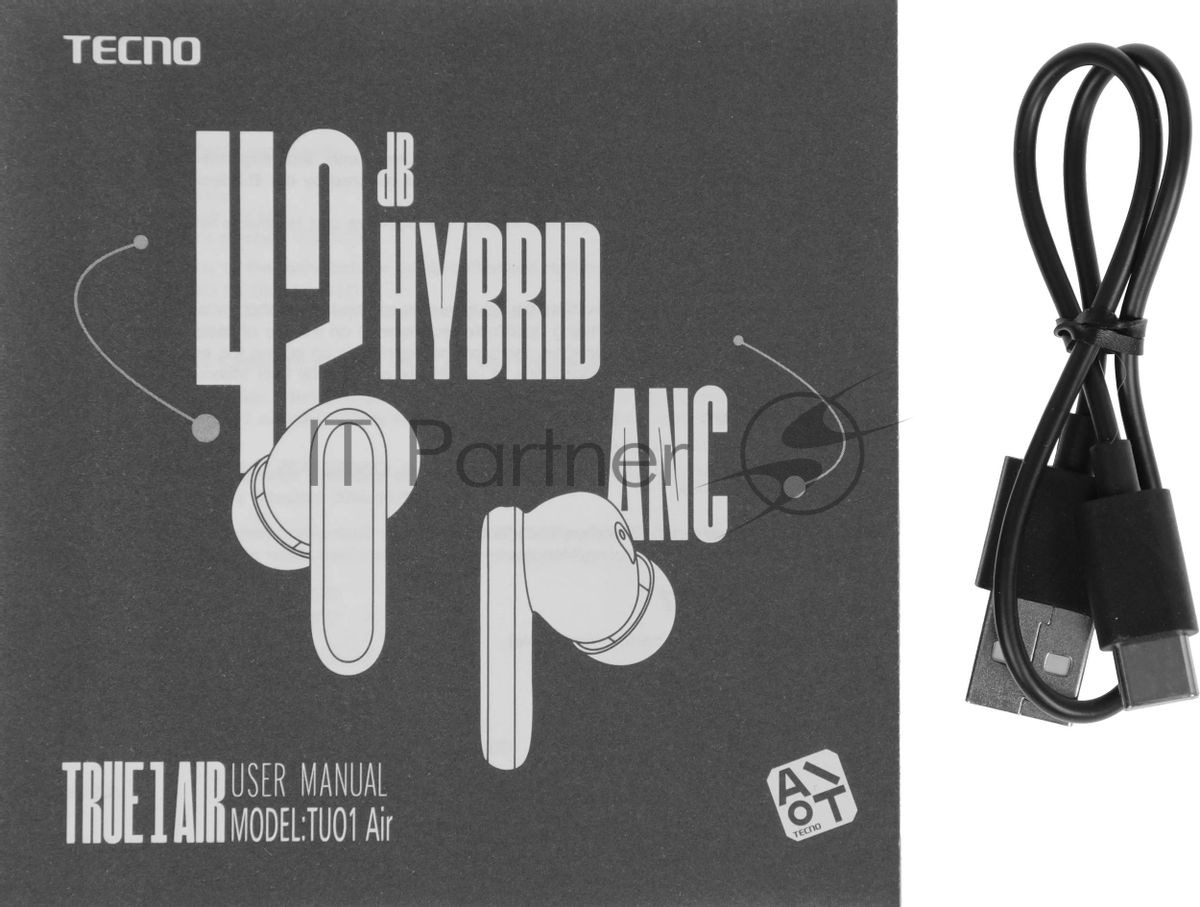 Наушники TWS Tecno True 1 (TU01) белый (кремовый), внутриканальные, Bluetooth, адаптивное шумоподавление, до 6 ч