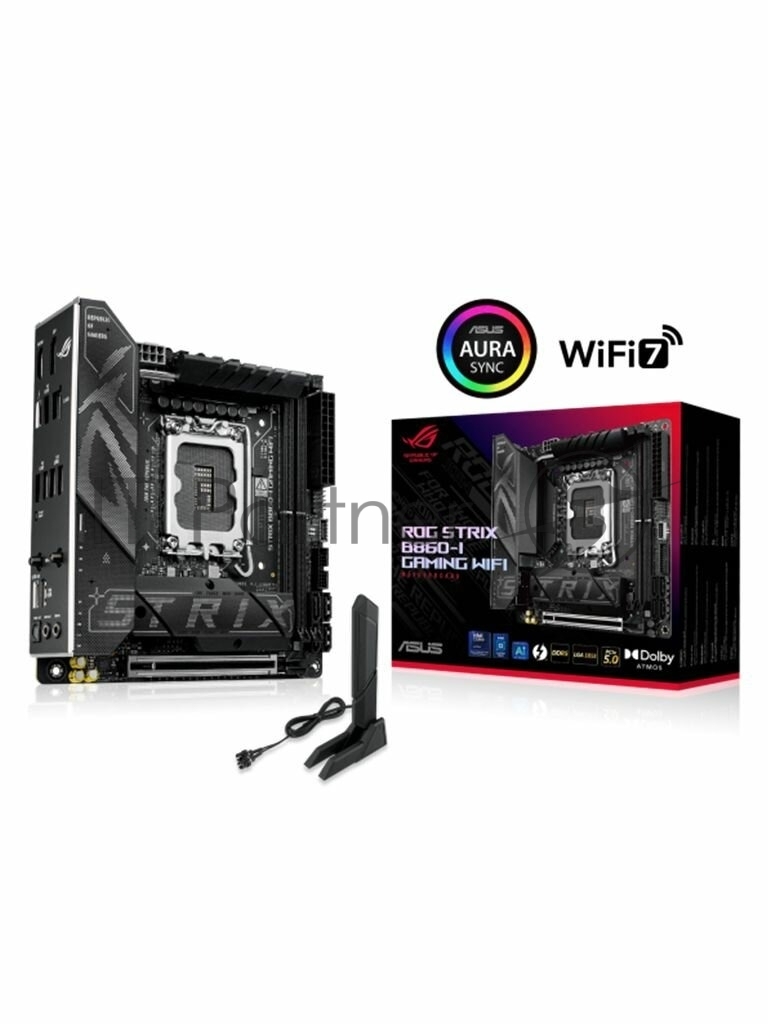 Материнская плата ASUS ROG STRIX B860-I GAMING WIFI, LGA1851, Intel B860, 2xDDR5, 4xSATA, 2xM.2, 1xPCIe 5.0 x16, 1xDP, 1xHDMI, 1xThunderbolt 4, 1x2.5Gb LAN, Wi-Fi 7, 2xUSB 2.0, 3xUSB 3.2 Gen 1, 1xUSB 3.2 Gen 2, 1xUSB 3.2 Gen 2x2, 1xUSB-C, 1xS/PDIF, 2x3.5 мм, 7.1, Mini-ITX