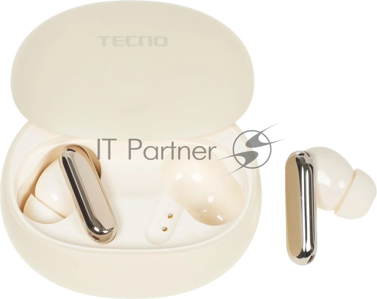 Наушники TWS Tecno True 1 (TU01) белый (кремовый), внутриканальные, Bluetooth, адаптивное шумоподавление, до 6 ч