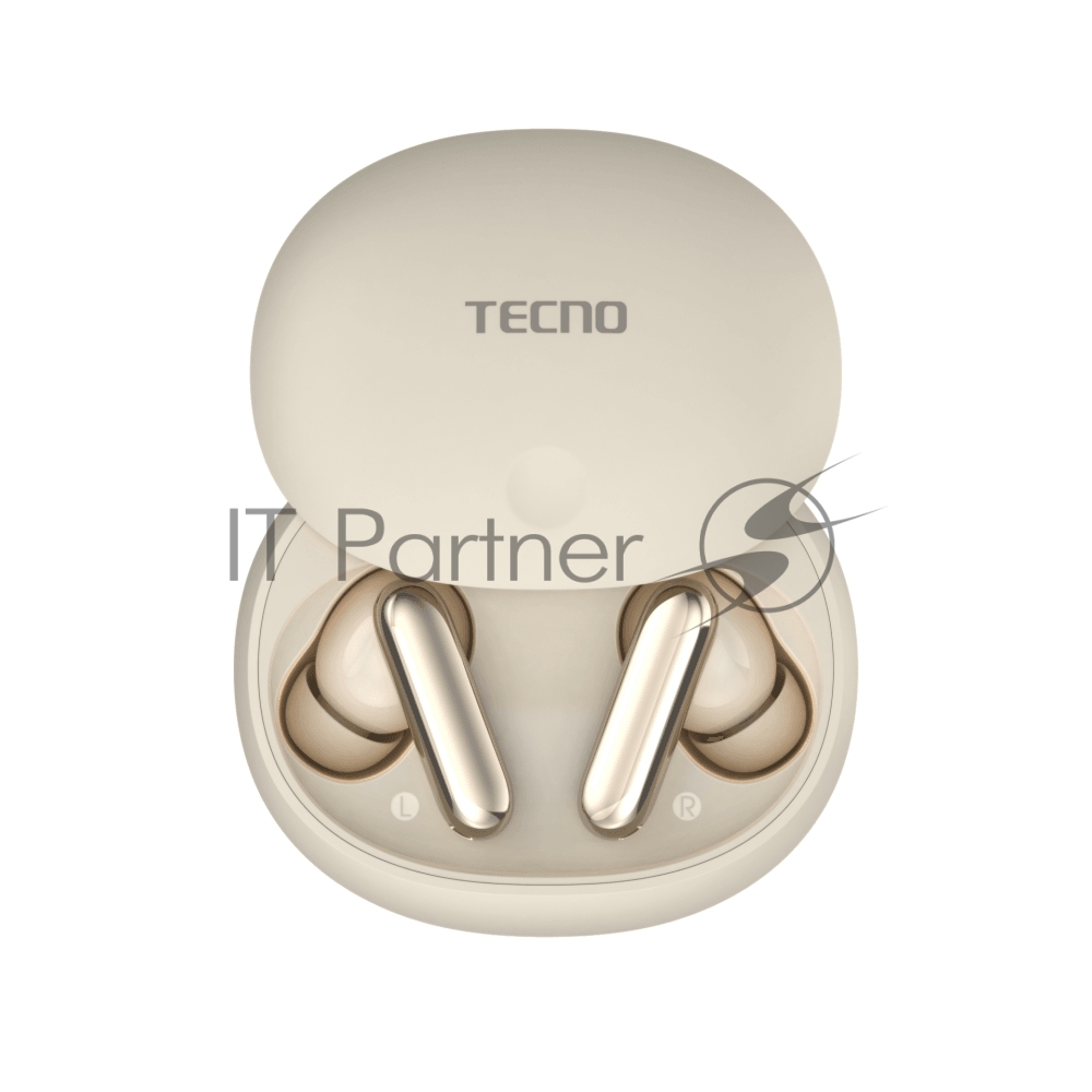 Наушники TWS Tecno True 1 (TU01) белый (кремовый), внутриканальные, Bluetooth, адаптивное шумоподавление, до 6 ч