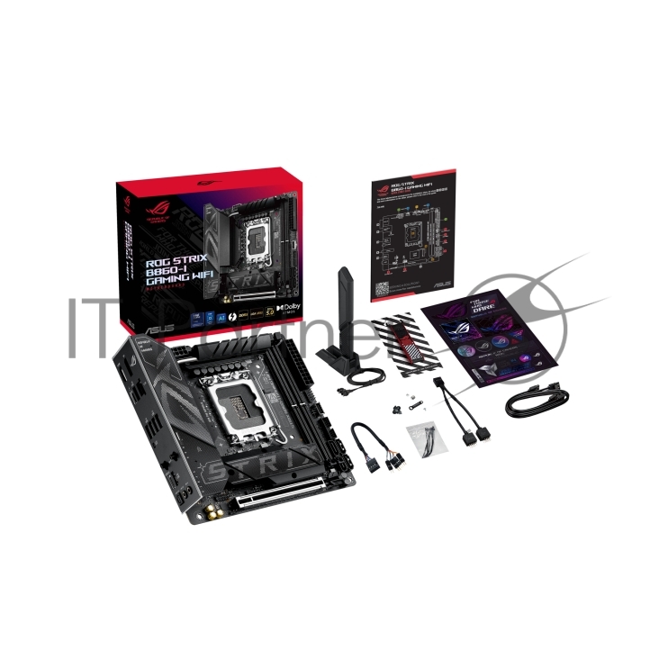 Материнская плата ASUS ROG STRIX B860-I GAMING WIFI, LGA1851, Intel B860, 2xDDR5, 4xSATA, 2xM.2, 1xPCIe 5.0 x16, DisplayPort, HDMI, USB Type-C, 1x2.5Gb LAN, Thunderbolt, 2x3.5 мм, 7.1, mini-ITX