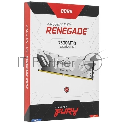 Оперативная память Kingston Fury Renegade, DDR5, 32Gb (2x16GB), 7600MHz, CL38, DIMM, с радиаторами, белый/серебристый