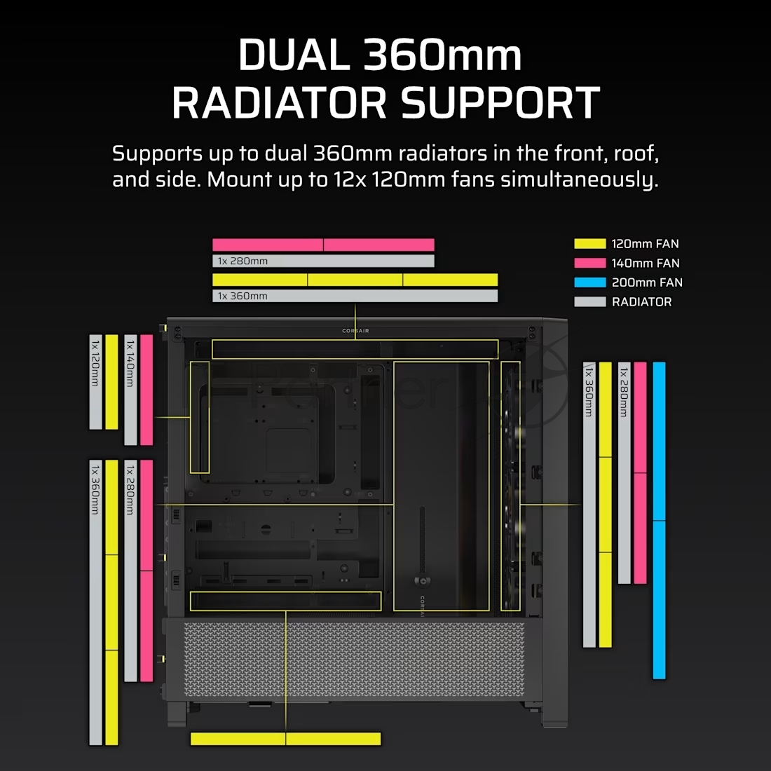 Корпус Corsair Frame 4000D RS ARGB Black, Midi-Tower, чёрный, 3 x 120 мм