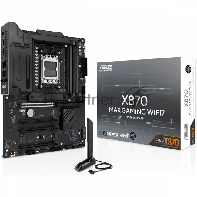 Материнская плата ASUS X870 MAX GAMING WIFI7, AM5, AMD X870, 4xDDR5, 4xSATA, 3xM.2, 1xPCIe 5.0 x16, 2xPCIe 4.0 x16, 1xPCIe x1, 1xHDMI, 2xUSB-C 40Gbps (USB4), 1xUSB-A 10Gbps, 3xUSB-A 5Gbps, 4xUSB-A 2.0, 1x2.5Gb LAN, Wi-Fi 7, Bluetooth 5.4, 3x3.5 мм, 7.1, ATX