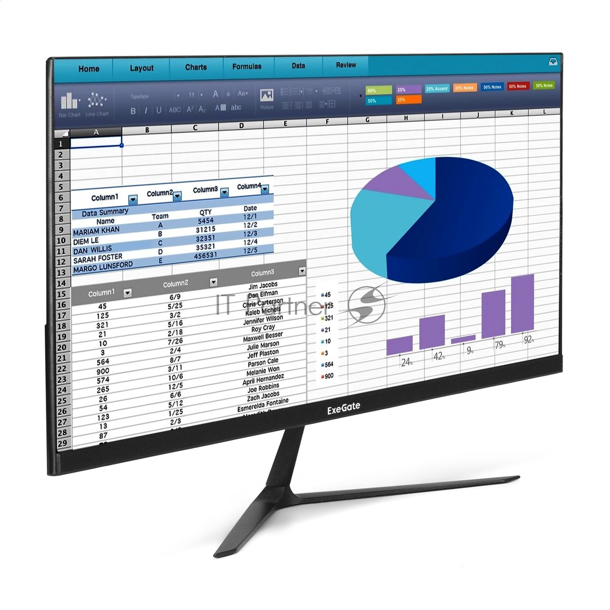 Монитор 24.5" ExeGate SmartView EH1500A IPS 1920x1080, 75 Гц, 5 мс, 16:9, 250 кд/м², VGA, HDMI 1.4, DP, 3.5 Jack, FreeSync, черный