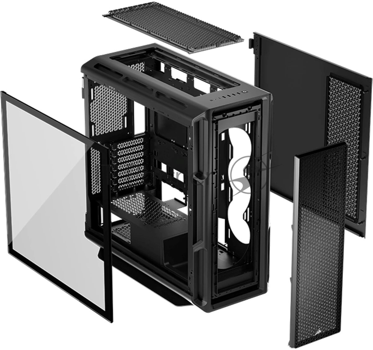Корпус без блока питания Case Corsair 5000T, Midi-Tower, TG, no fan, 4xUSB-A 3.2, 1xUSB 3.2 Type-C, E-ATX, ATX, mATX, mITX черный