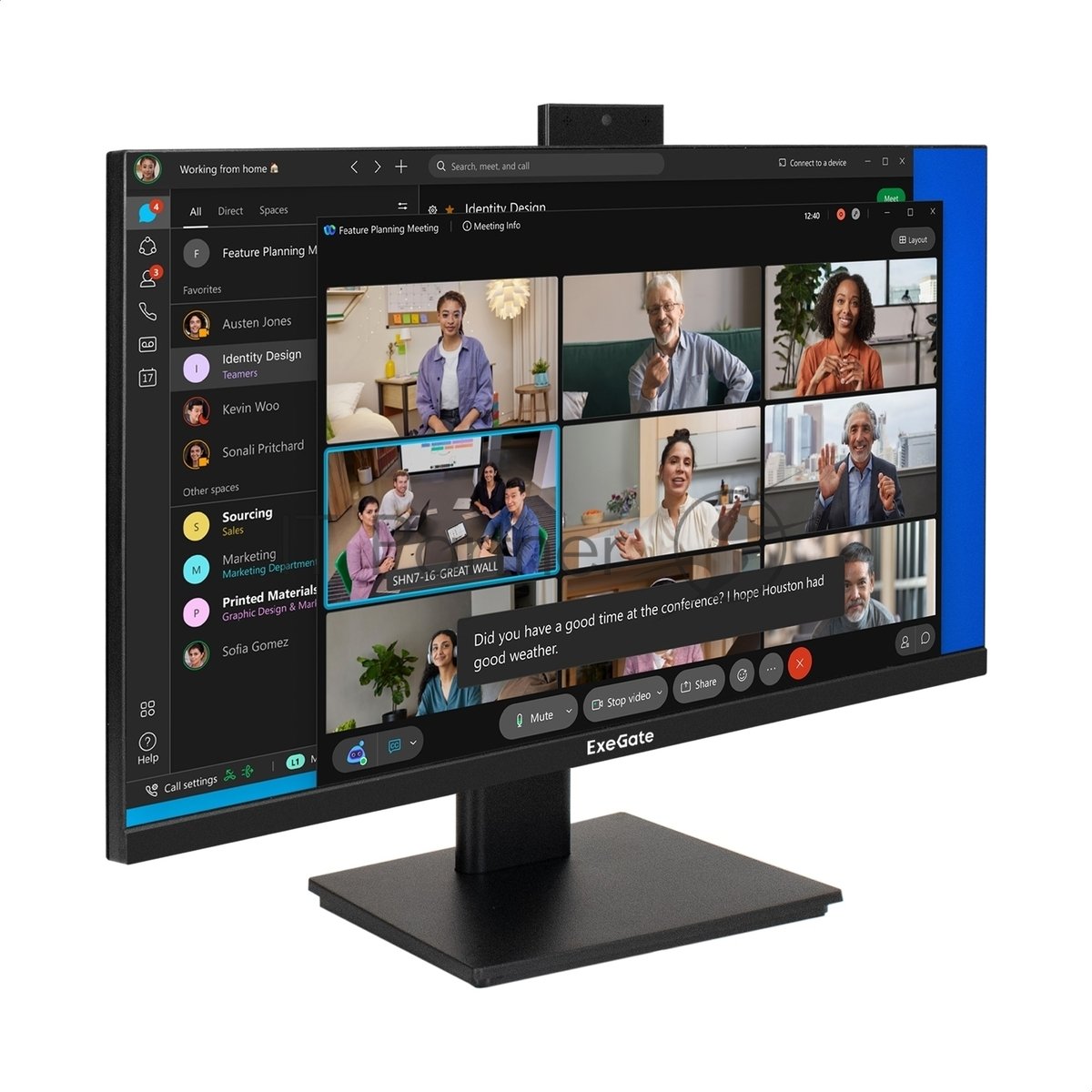 Монитор 23.8" ExeGate SuperView EA2400A IPS 1920x1080, 75 Гц, 5 мс, 16:9, 250 кд/м², HDMI 1.4, VGA, веб-камера (2 Мп), 3.5 мм, черный
