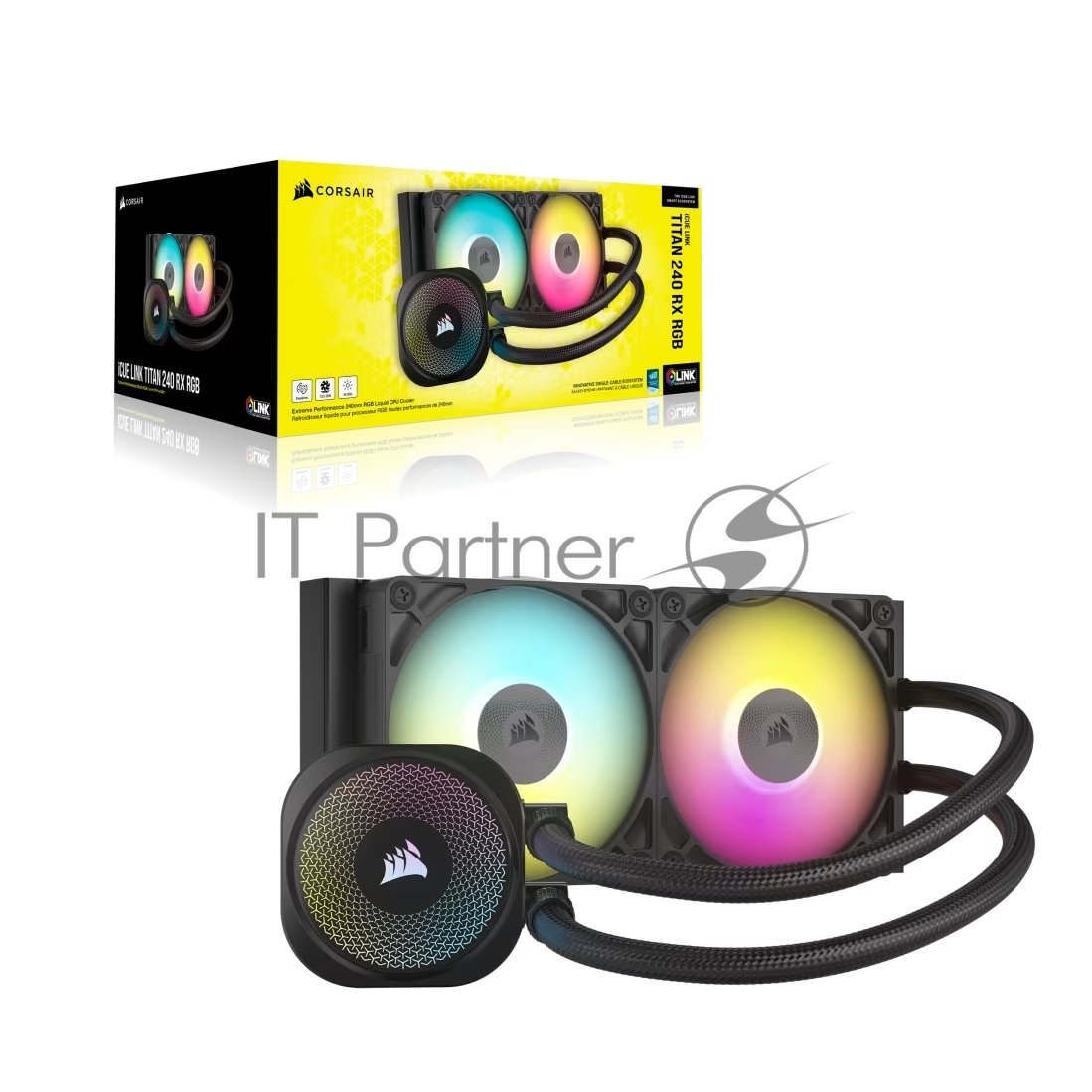 Система жидкостного охлаждения Corsair iCUE LINK TITAN 240 RX RGb (240мм, черный, RGb/ Fans: 2x120мм, 73.5CFM, 36dBA, 2100RPM/ S: 1851, 1700, AM5, AM4)
