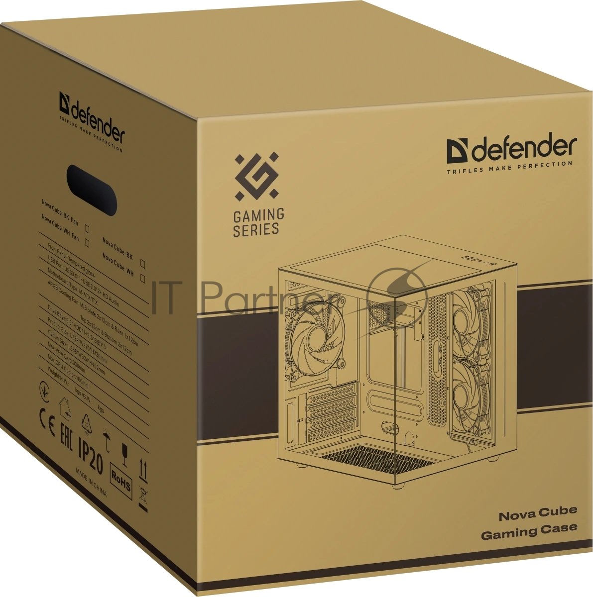 DEFENDER MINITOWER NovaCube Micro-ATX Mini-ITX W/O PSU 3x12cm ARGB Fan 2хUSB1.1+3.0 3.5jack черный c окном 25103 DEFENDER